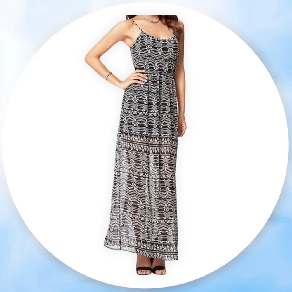 Forever 21 Maxi Dress Black & White Tribal Slit Small